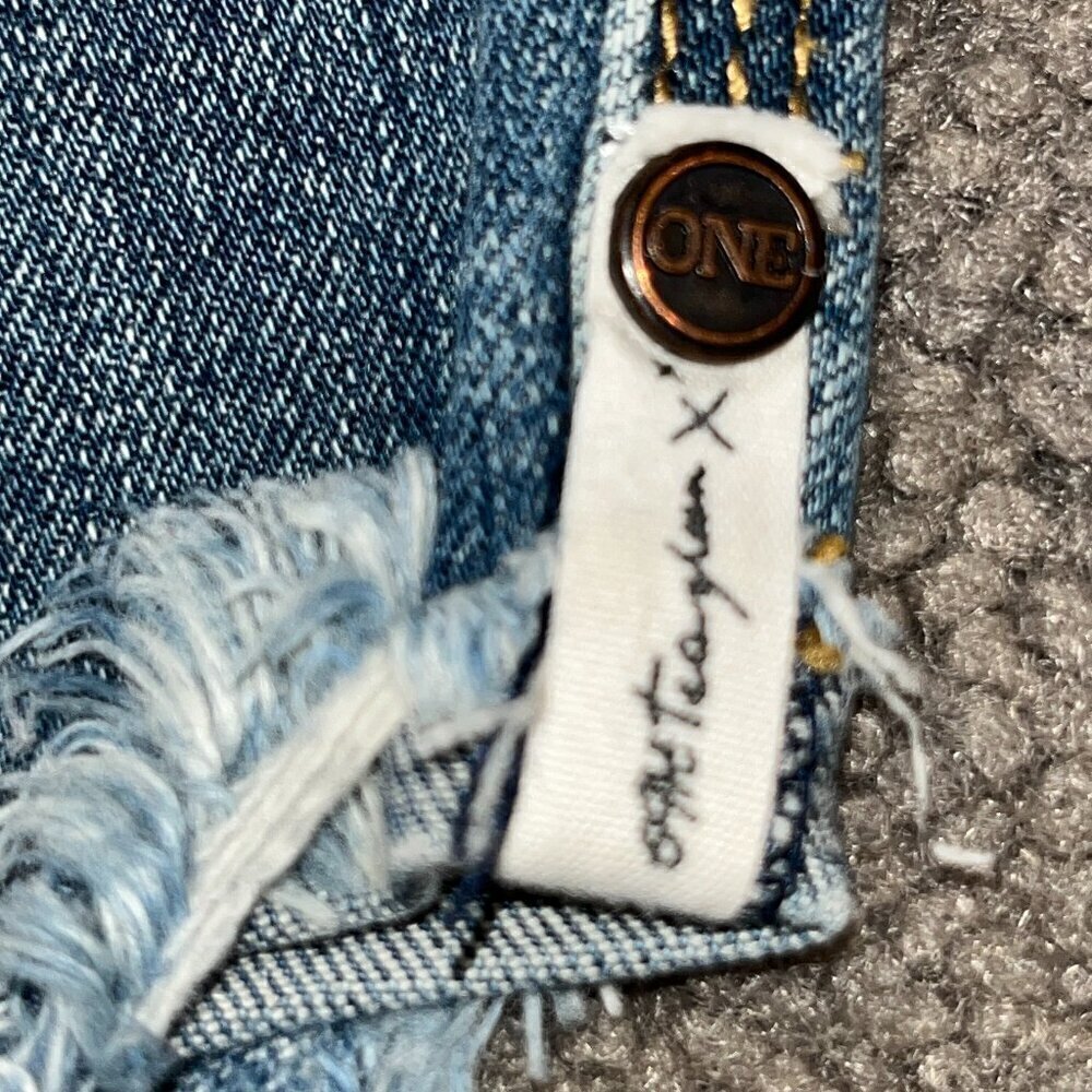 ONE X ONETEASPOON Low Rise Exposed Button Fly Dolphin Hem Distressed Jeans Sz.25 - Picture 16 of 16